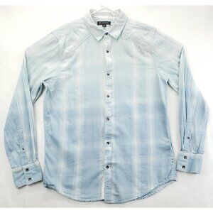 INC International Concepts Shirt Men Medium Blue White 100% Cotton Metal Buttons